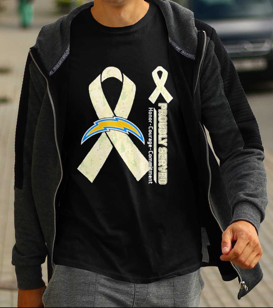 Los Angeles Chargers Proudly Served Honor Courage Commitment Ribbon T-Shirt