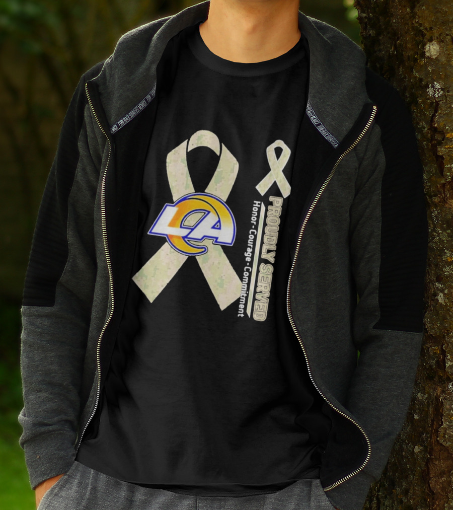 Los Angeles Rams Proudly Served Honor Courage Commitment Ribbon T-Shirt