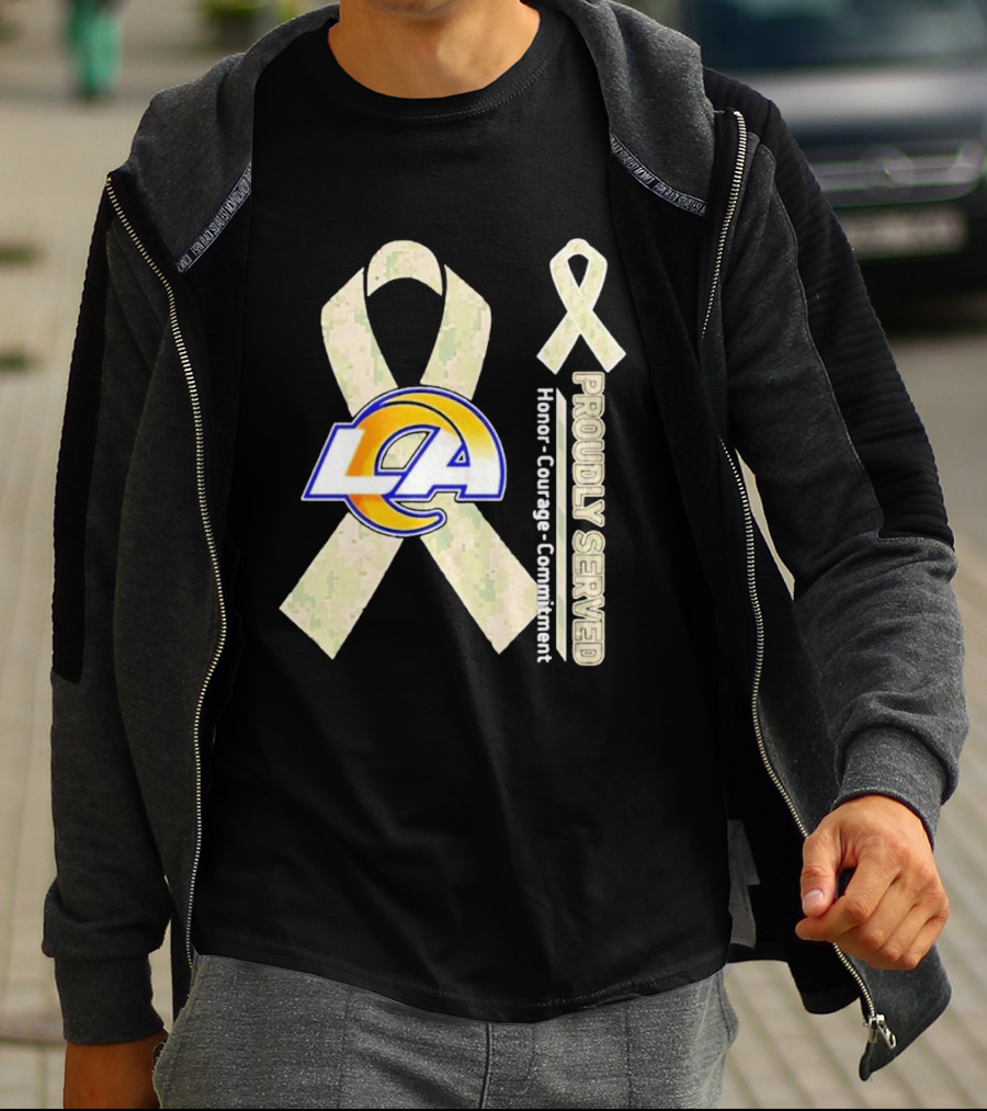 Los Angeles Rams Proudly Served Honor Courage Commitment Ribbon T-Shirt