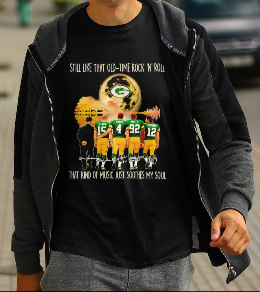 Green Bay Packers Starr Favre White Rodgers Old Time Rock 'n' Roll T-Shirt