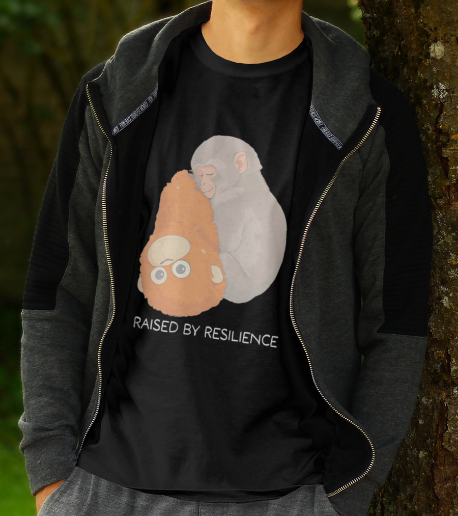 Monkey Cuddling Teddy Raised By Resilience T-Shirt