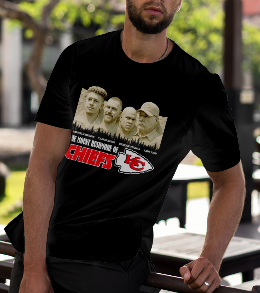 Patrick Mahomes Travis Kelce Derrick Thomas Andy Reid Kansas City Chiefs Mount Rushmore T-Shirt