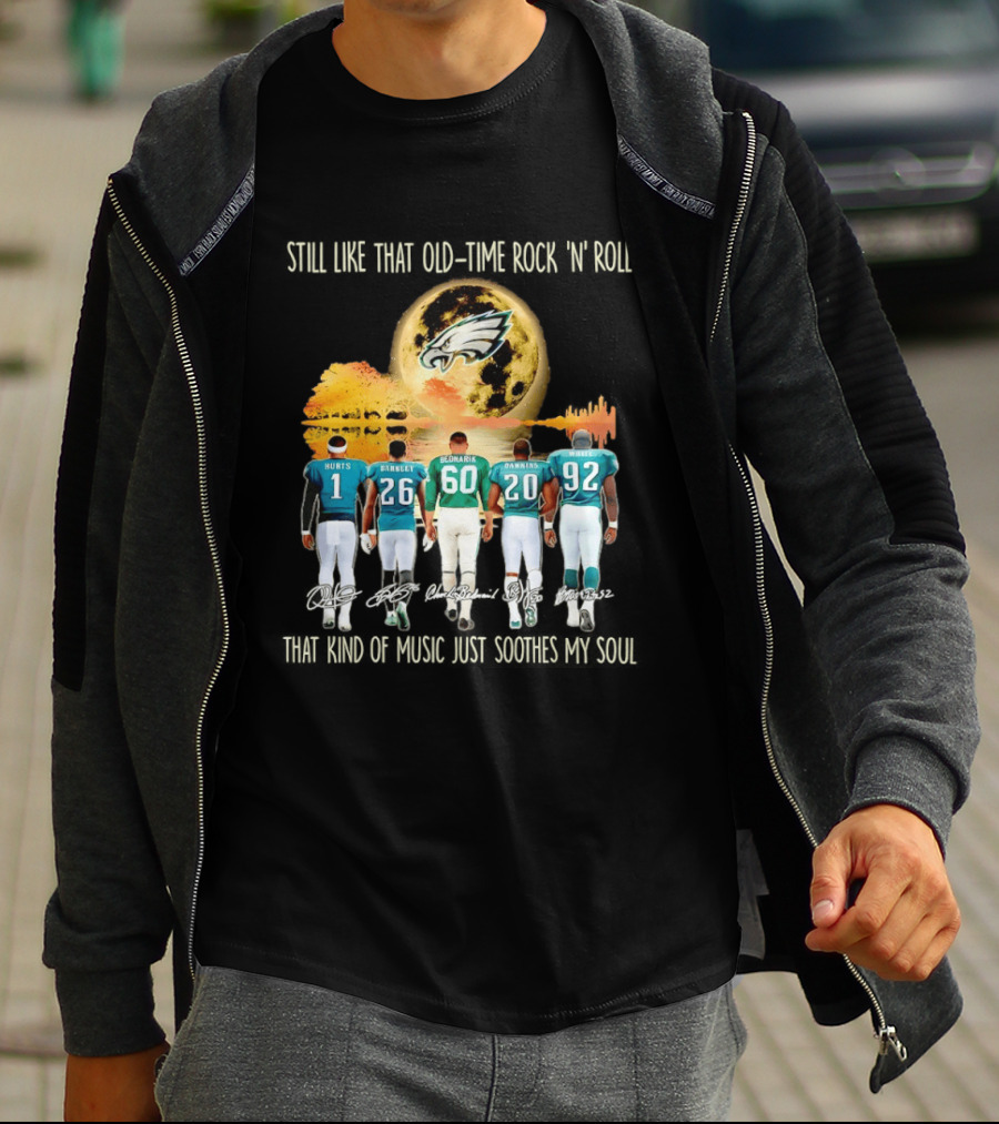 Philadelphia Eagles Players Hurts Barkley Dickerson Dawkins White Old Time Rock 'n' Roll T-Shirt