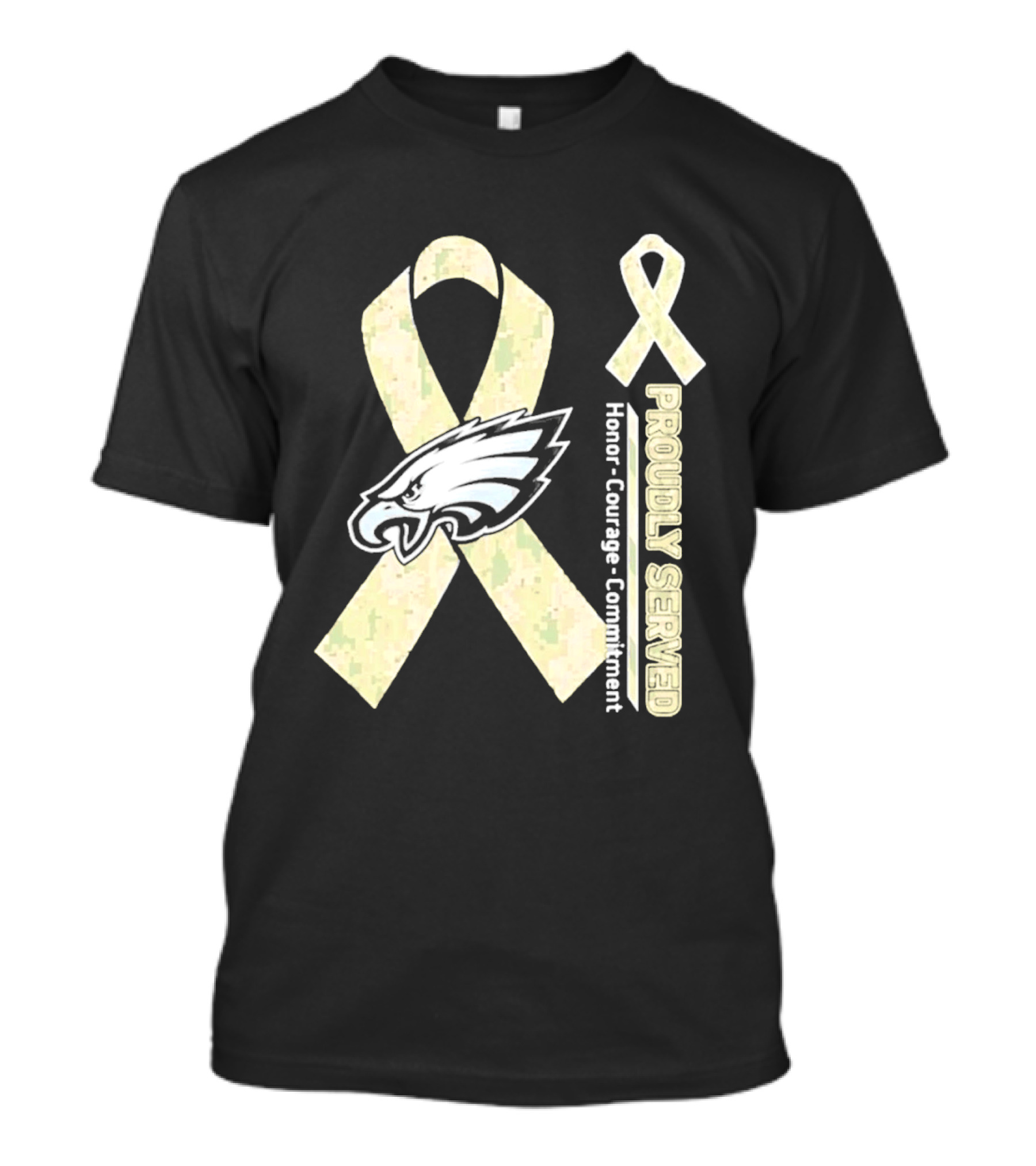 Philadelphia Eagles Proudly Served Camo Ribbon Honor Courage Commitment T-Shirt