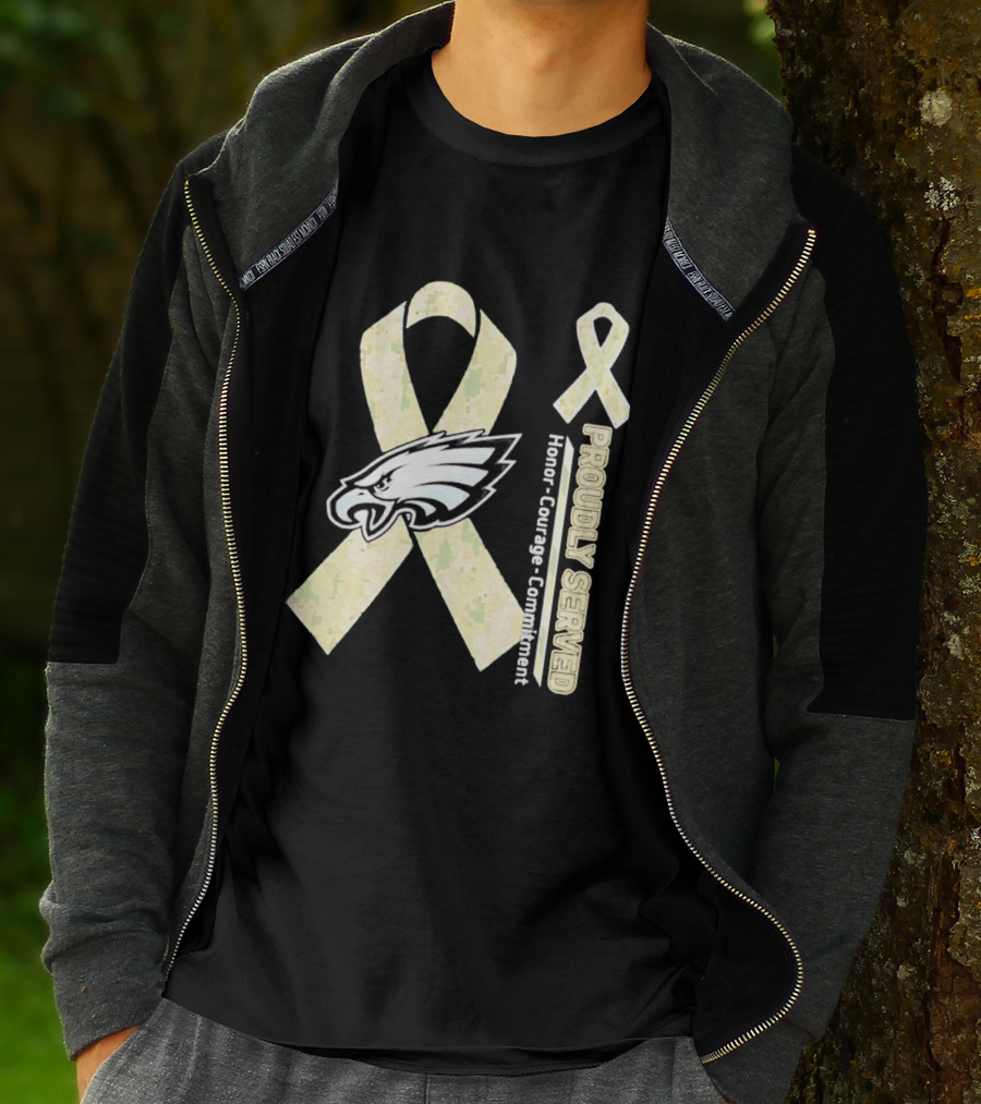 Philadelphia Eagles Proudly Served Camo Ribbon Honor Courage Commitment T-Shirt