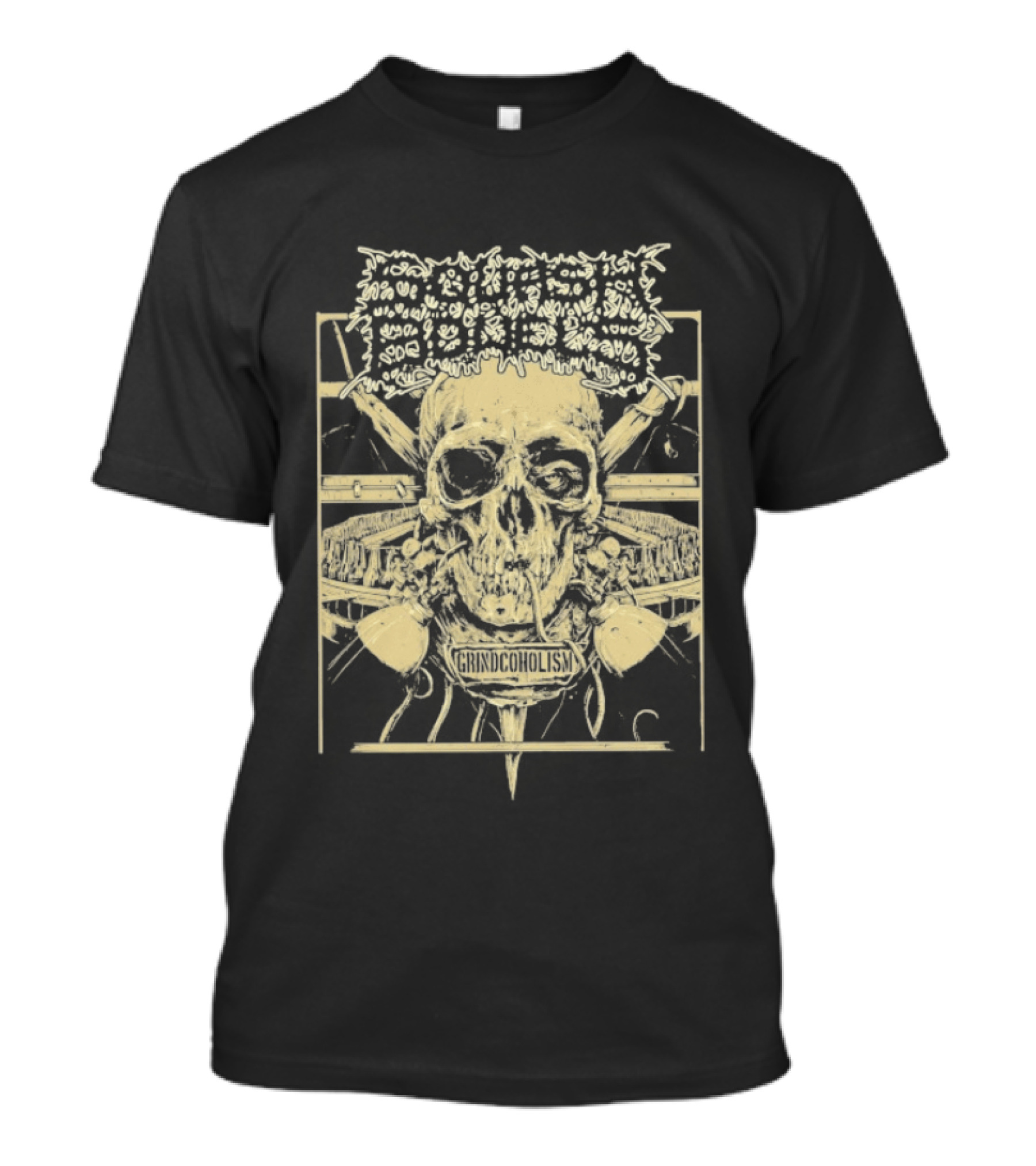 Squash Bowels Grindcoholism Skull With Crossbones And Spine T-Shirt