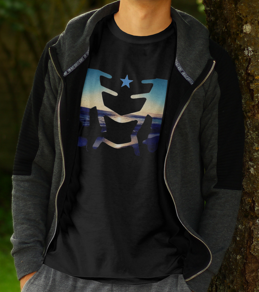 Sunset Ocean Waves With Blue Star T-Shirt