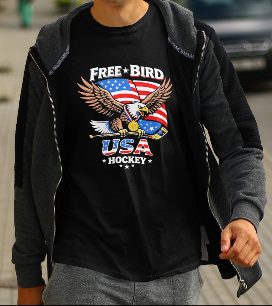 Free Bird USA Hockey Gold Medal American Eagle Iconic Sports Spirit T-Shirt