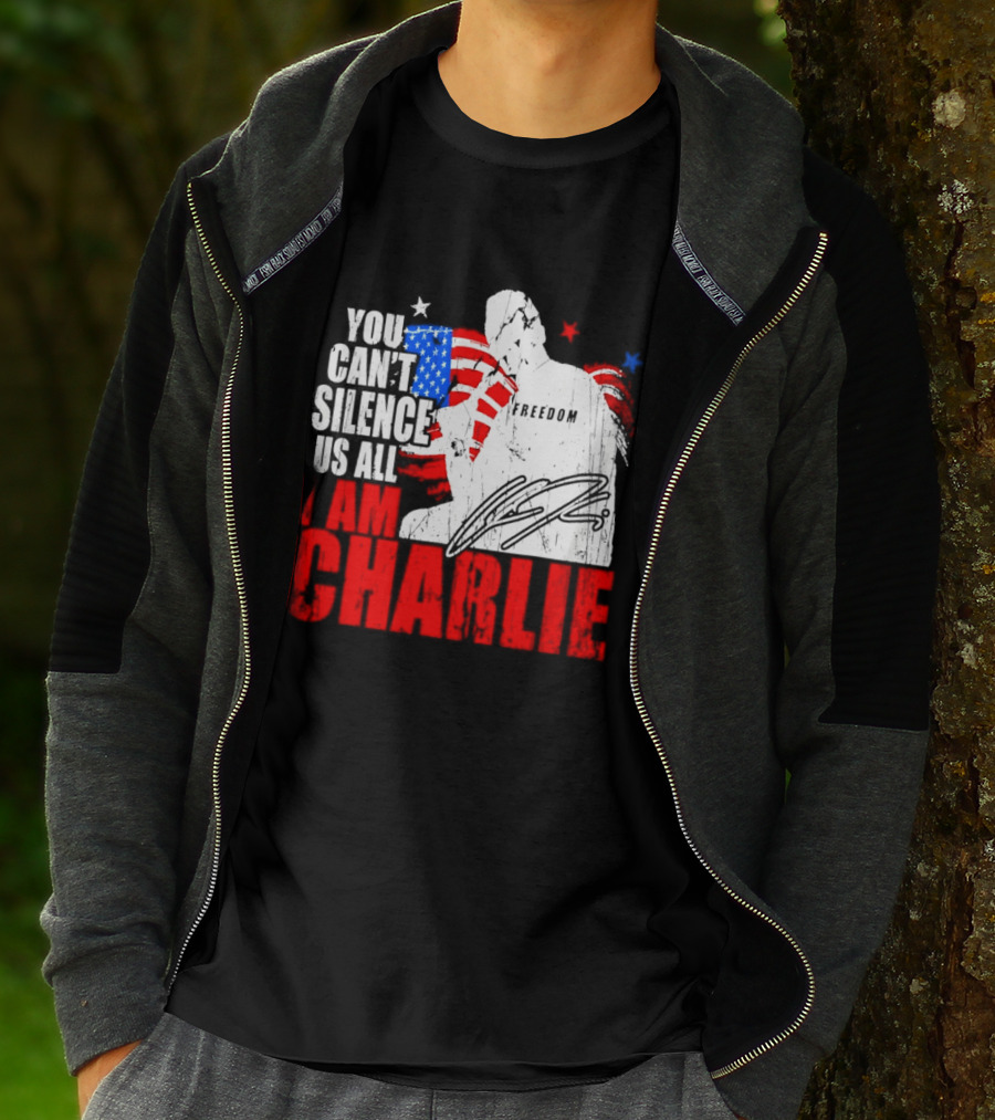 You Can't Silence Us All I Am Charlie Kirk Freedom USA Flag T-Shirt