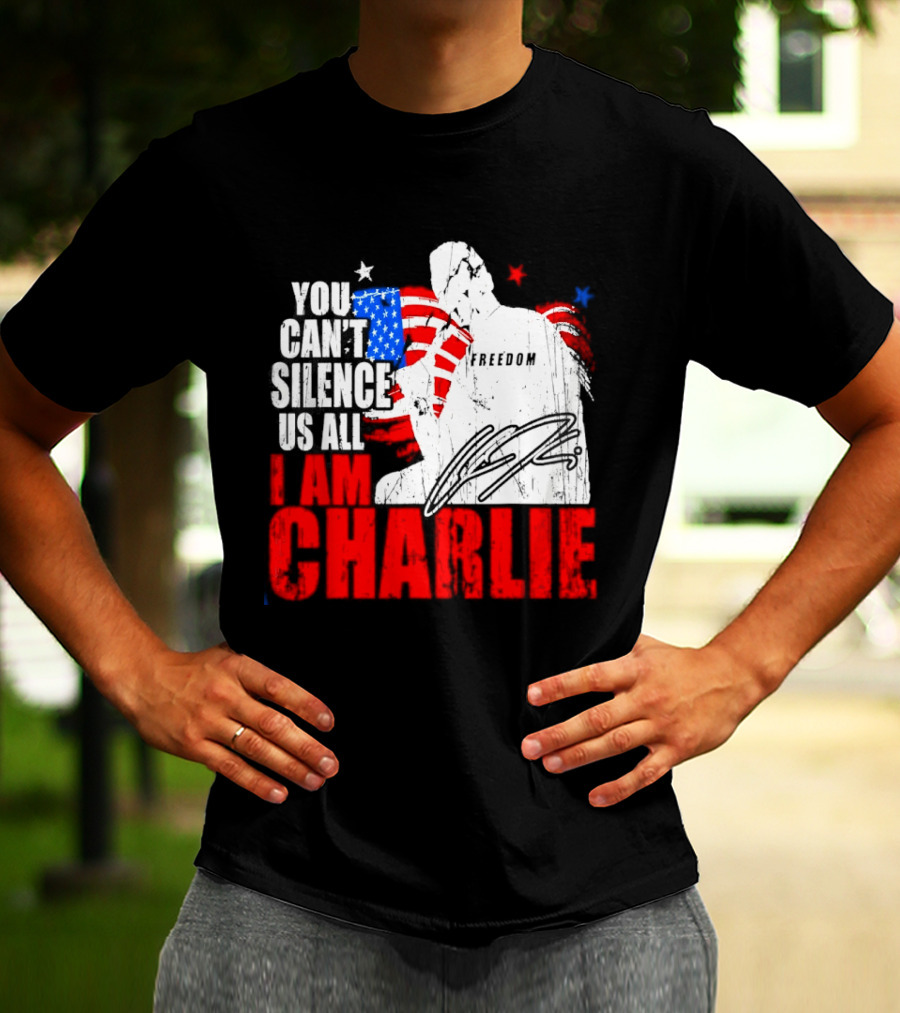 You Can't Silence Us All I Am Charlie Kirk Freedom USA Flag T-Shirt