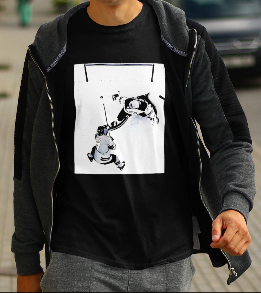 Connor Hellebuyck USA Olympic Gold Medal Win Hockey Action T-Shirt