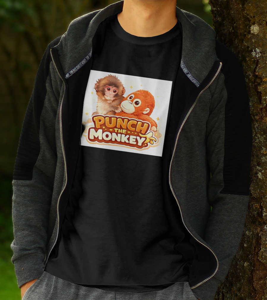 Punch The Monkey Hugging Stuffed Toy Monkey T-Shirt