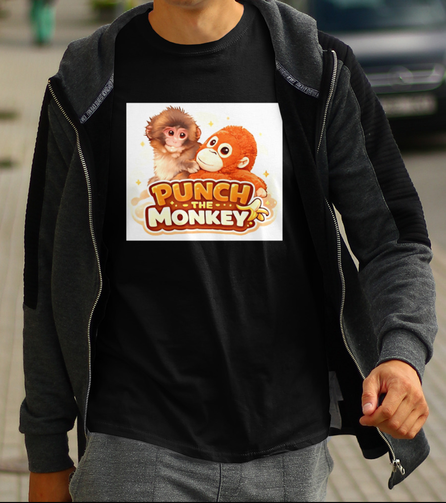 Punch The Monkey Hugging Stuffed Toy Monkey T-Shirt