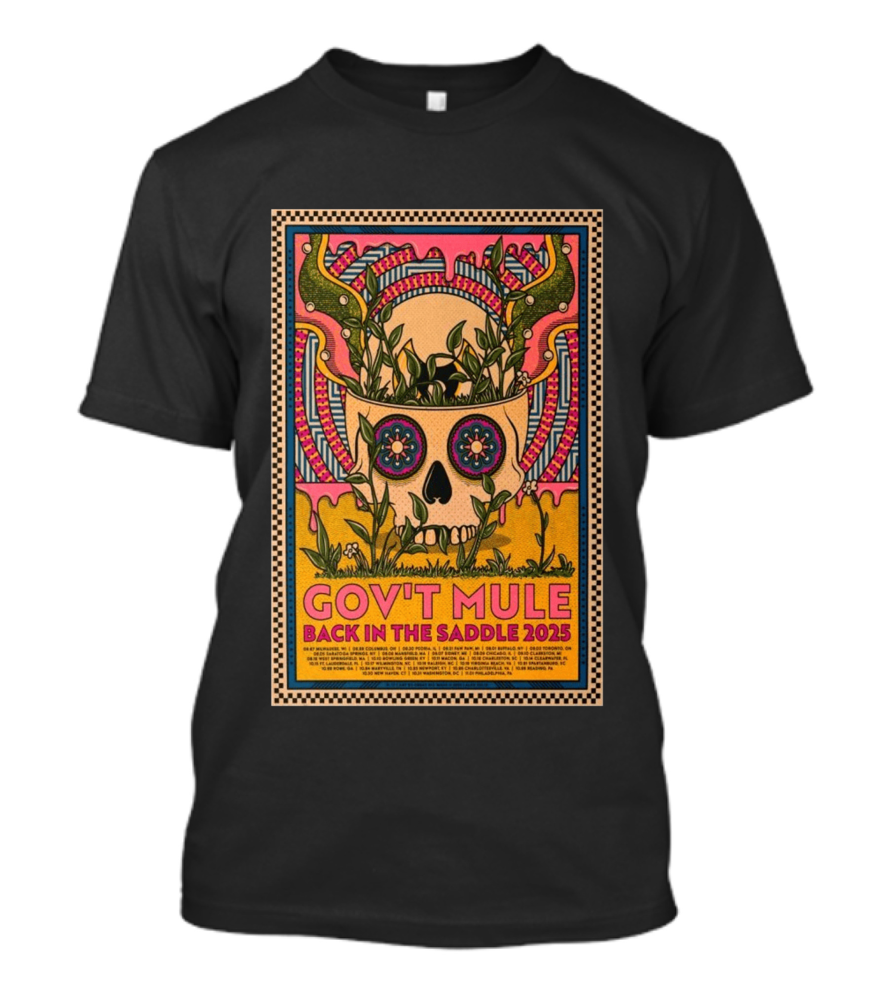Gov't Mule 2025 Skull And Antlers Floral Concert T-Shirt