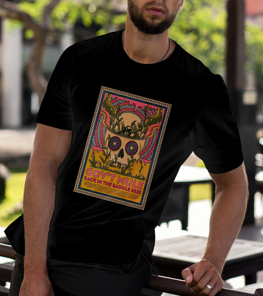 Gov't Mule 2025 Skull And Antlers Floral Concert T-Shirt