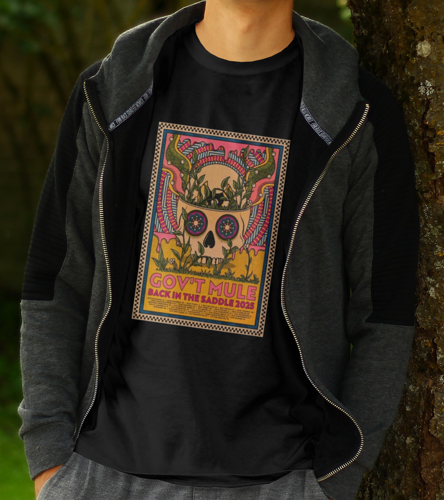Gov't Mule 2025 Skull And Antlers Floral Concert T-Shirt