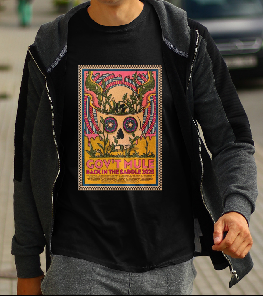 Gov't Mule 2025 Skull And Antlers Floral Concert T-Shirt