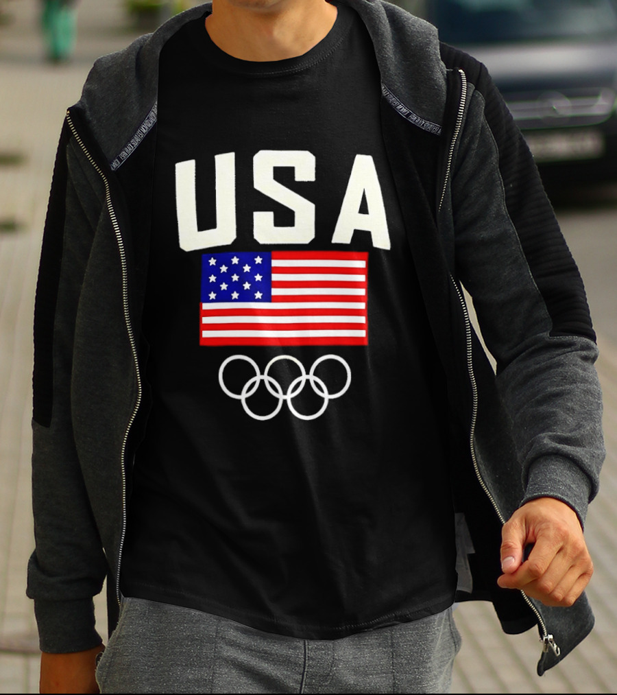 USA Flag Olympic Rings Team USA 2026 Gold T-Shirt