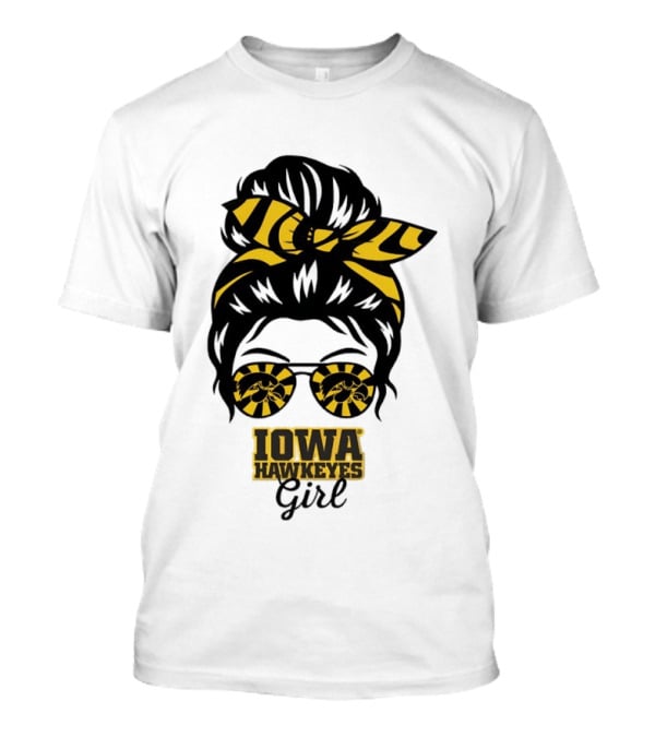 Iowa Hawkeyes Girl Sunglasses Messy Bun Headband T-Shirt