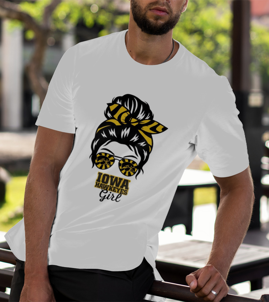 Iowa Hawkeyes Girl Sunglasses Messy Bun Headband T-Shirt