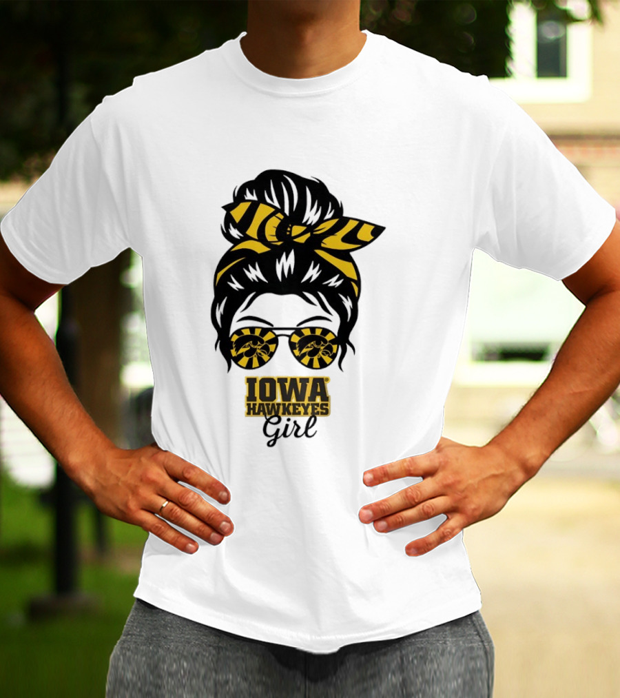 Iowa Hawkeyes Girl Sunglasses Messy Bun Headband T-Shirt