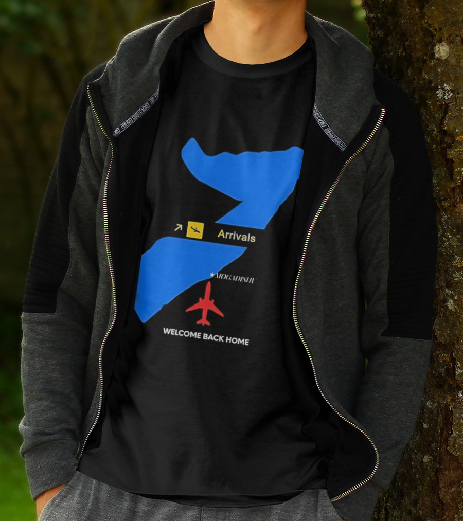 Arrivals Mogadishu Welcome Back Home Somalia Map Airplane T-Shirt