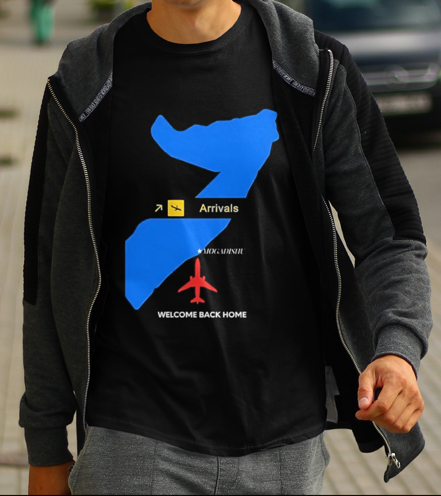 Arrivals Mogadishu Welcome Back Home Somalia Map Airplane T-Shirt