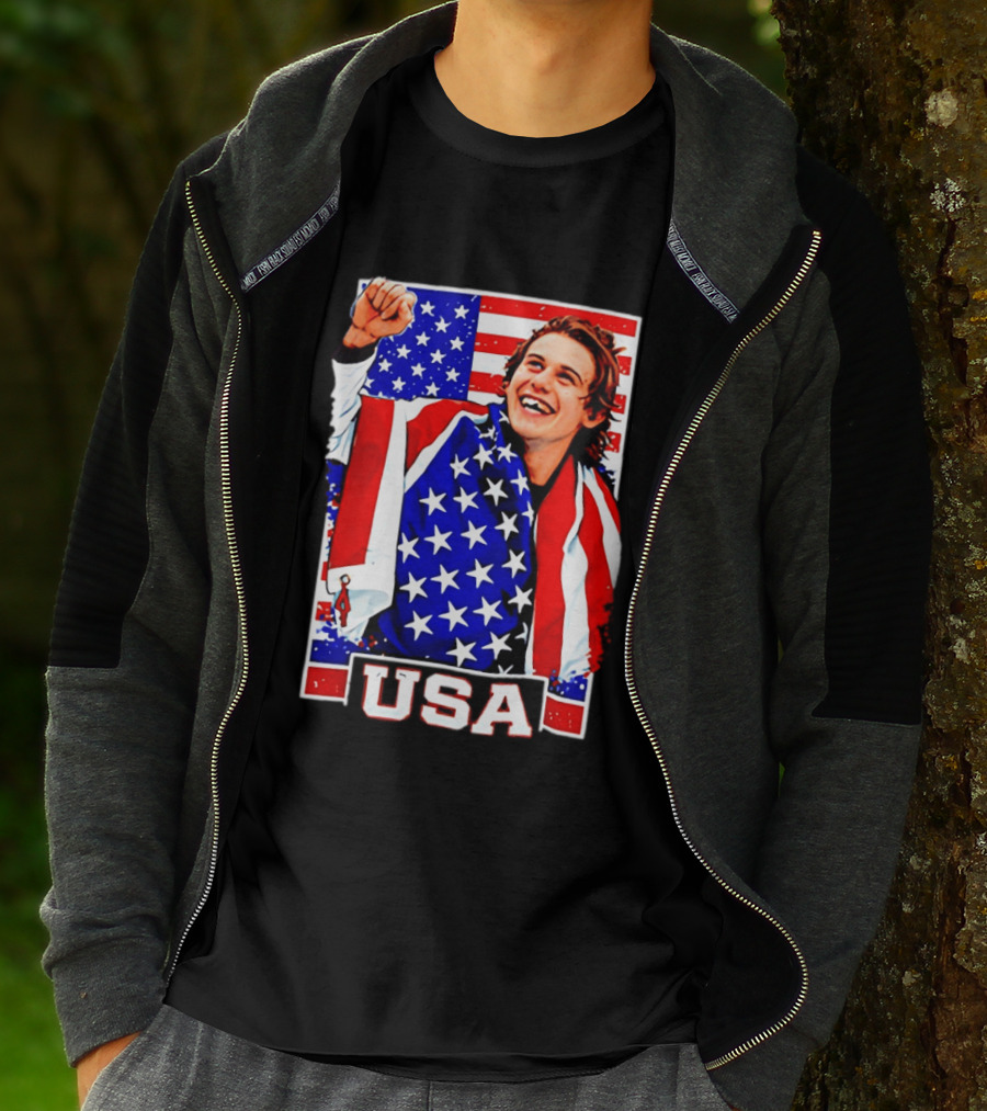 USA Flag Jack Hughes Olympic Hockey 2026 Golden Goal Celebration T-Shirt