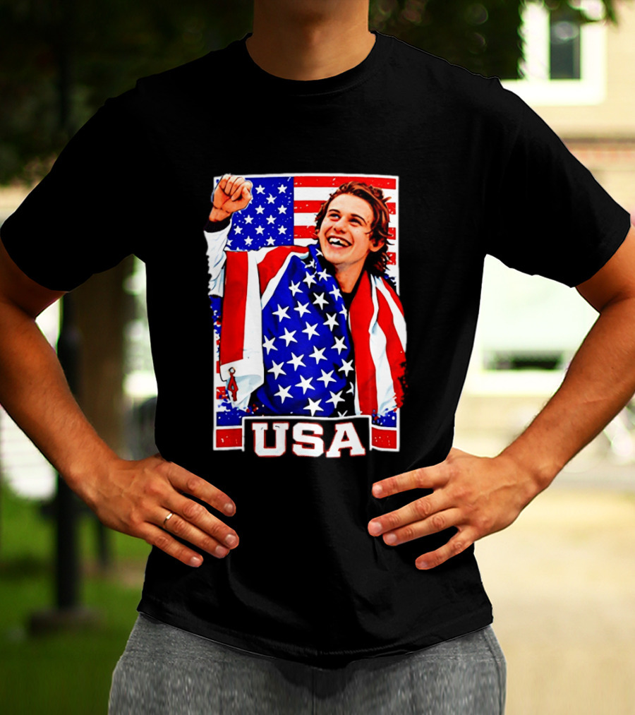 USA Flag Jack Hughes Olympic Hockey 2026 Golden Goal Celebration T-Shirt