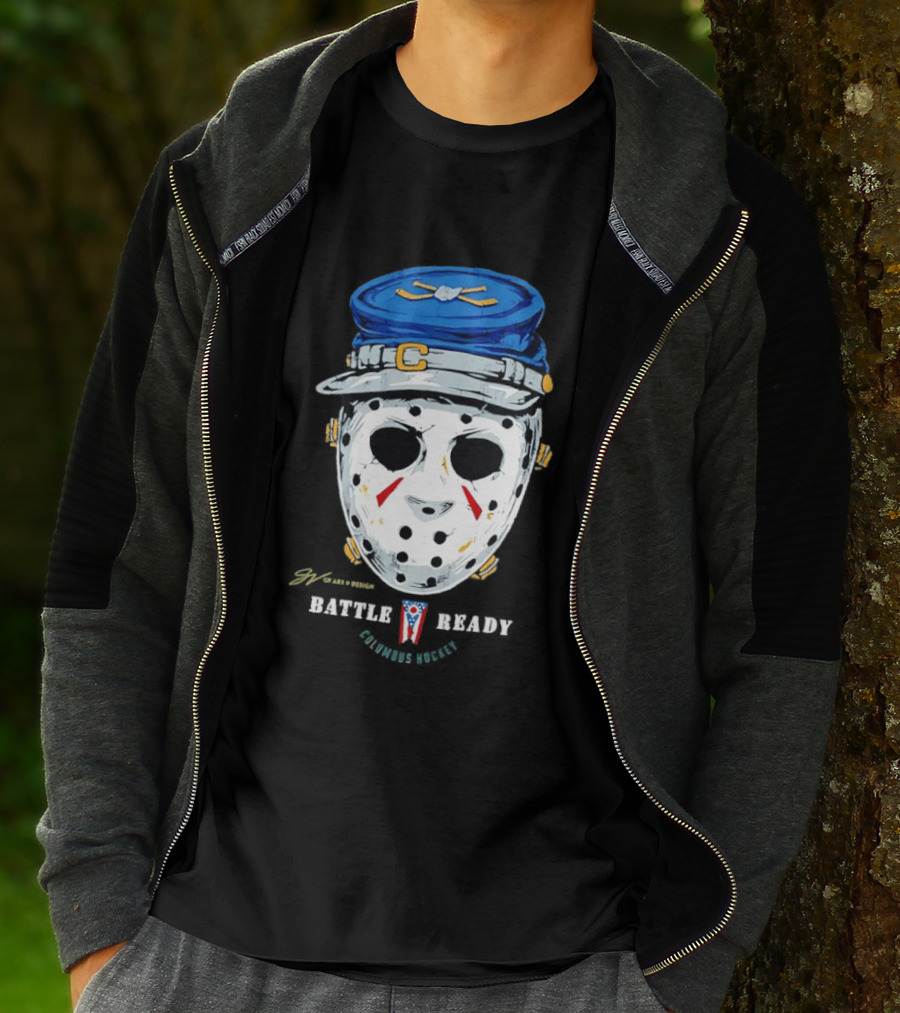Jason Voorhees Blue Jackets Columbus Hockey Crossover Battle Ready Mask T-Shirt