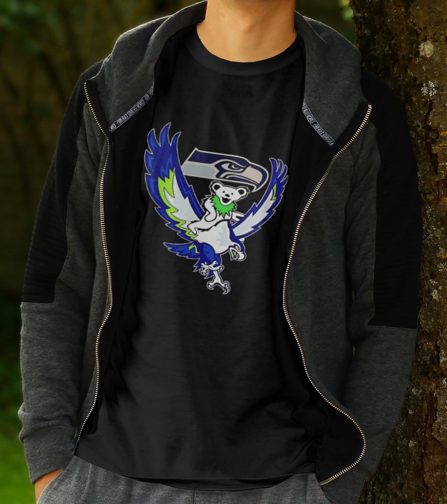 Seattle Seahawks Grateful Dead Bear Riding Seahawk Wings T-Shirt