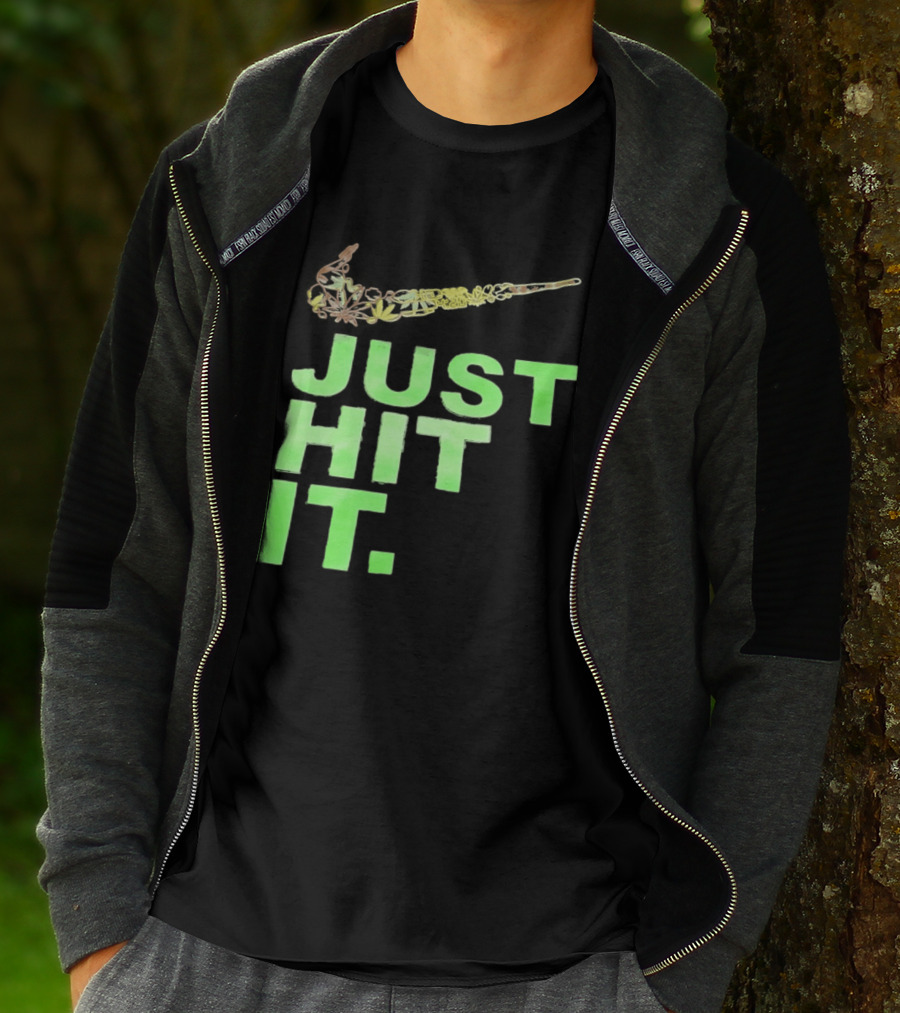 Just Hit It Classic Swoosh Flaming Bat Baseball T-Shirt