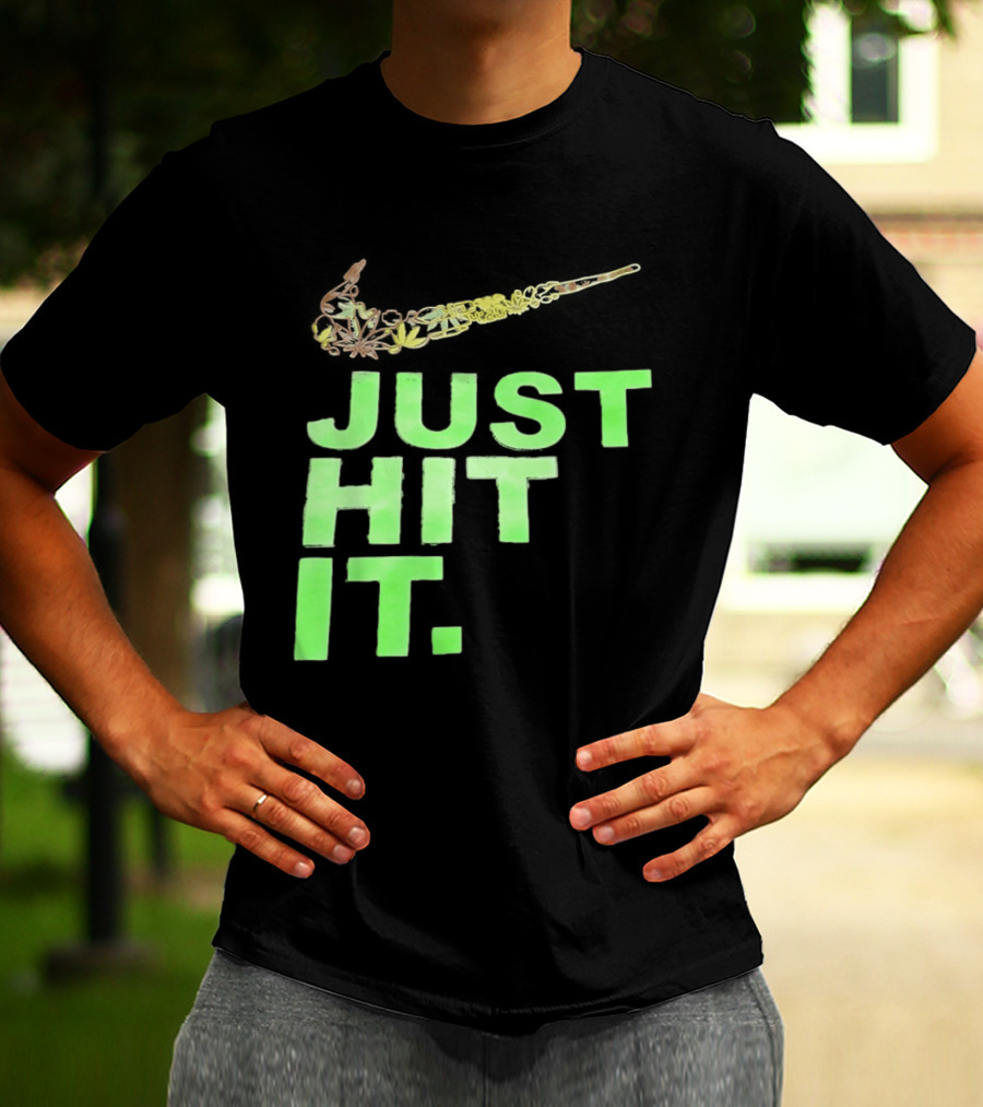 Just Hit It Classic Swoosh Flaming Bat Baseball T-Shirt
