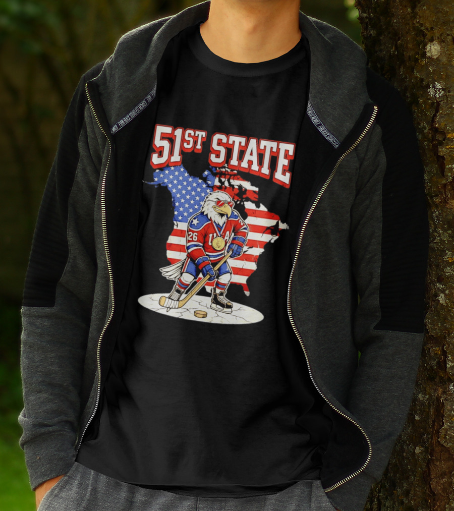 USA Team 51st State Hockey Eagle 26 Gold Medal T-Shirt