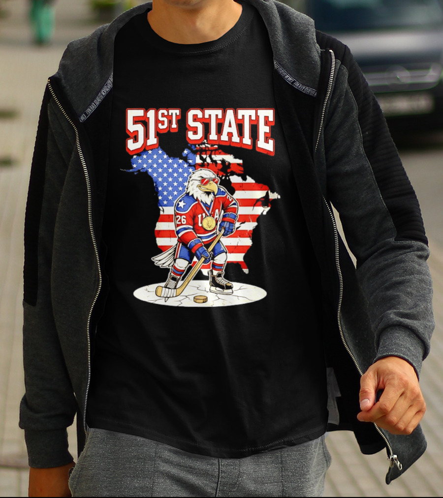 USA Team 51st State Hockey Eagle 26 Gold Medal T-Shirt
