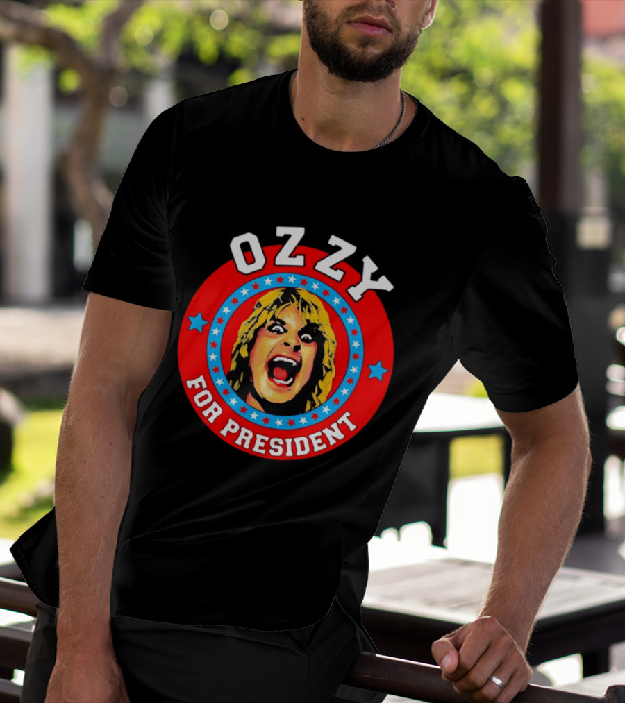 Ozzy Osbourne For President Campaign Circle With Stars And Screaming Expression T-Shirt