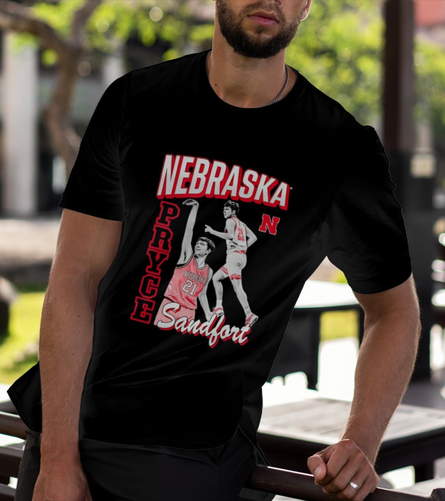 Pryce Sandfort 21 Nebraska Cornhuskers Basketball Team Iconic Red Jersey T-Shirt