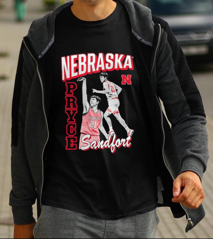 Pryce Sandfort 21 Nebraska Cornhuskers Basketball Team Iconic Red Jersey T-Shirt