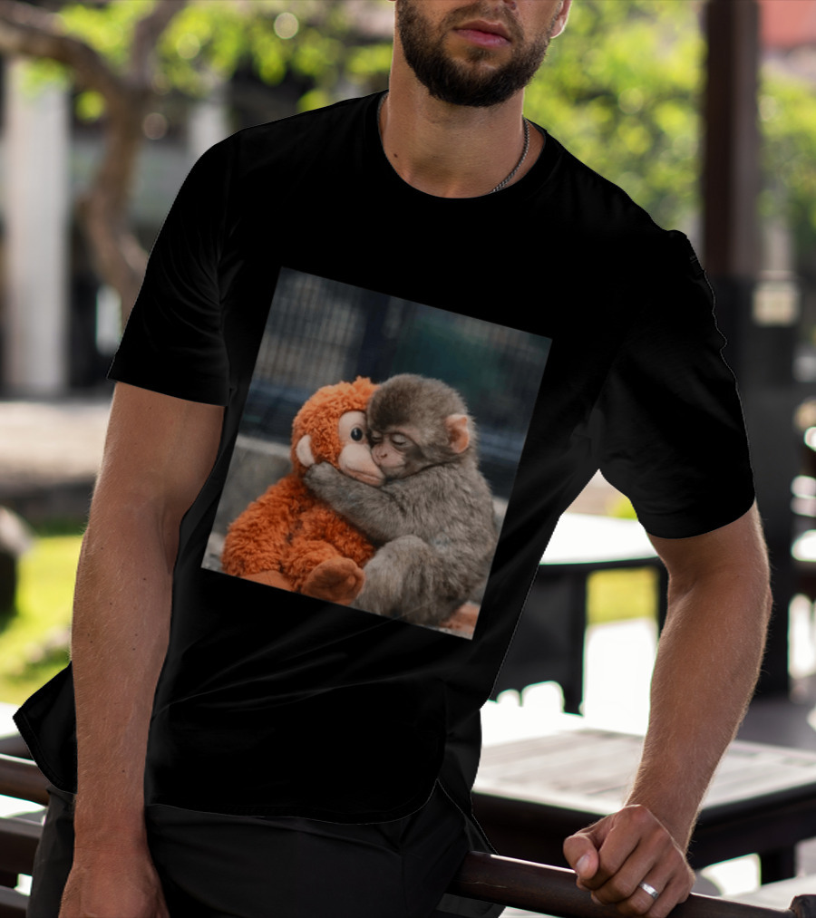 Punch Monkey Cute Baby Monkey Hugging Stuffed Toy T-Shirt
