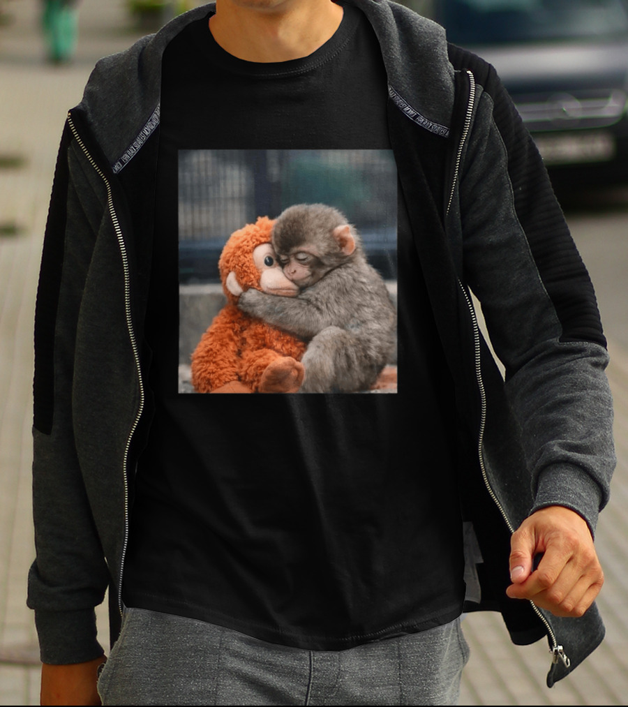 Punch Monkey Cute Baby Monkey Hugging Stuffed Toy T-Shirt
