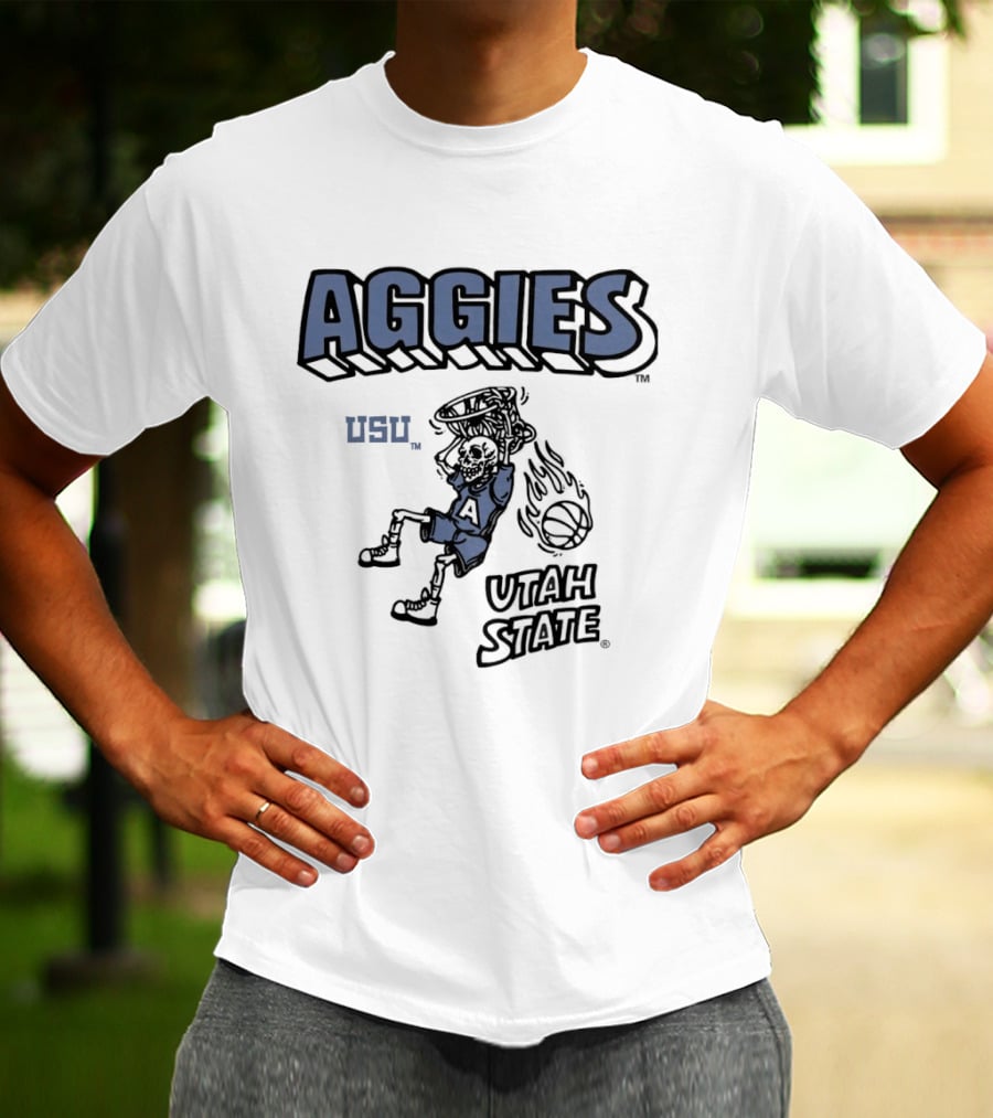 Utah State Aggies Skeleton USU Basketball Dunk T-Shirt