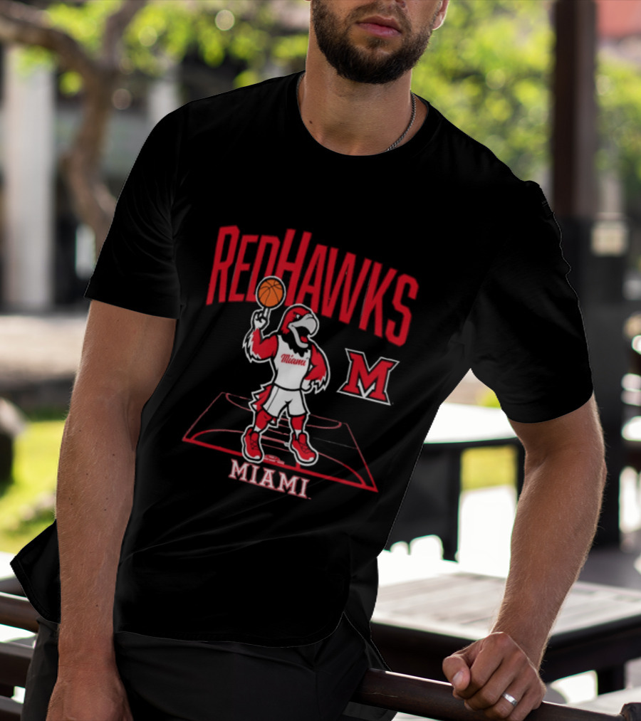 Miami RedHawks Basketball Mascot Court T-Shirt