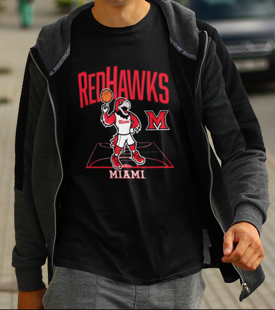 Miami RedHawks Basketball Mascot Court T-Shirt
