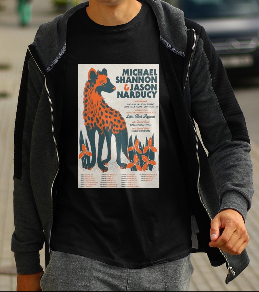 Michael Shannon Jason Narducy Friends Lifes Rich Pageant Tour 40th Anniversary Featuring Bobcat Goldthwait Eugene Mirman T-Shirt