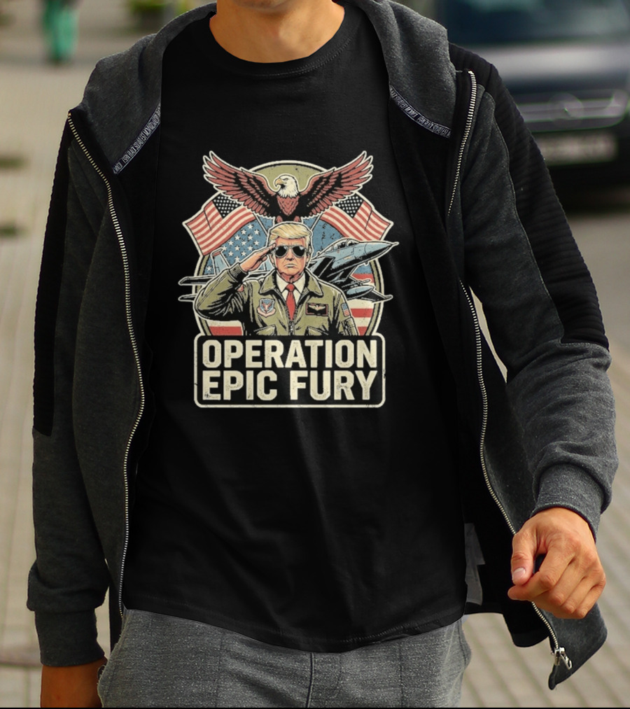 Operation Epic Fury American Flag Eagle Wings Salute Jet T-Shirt