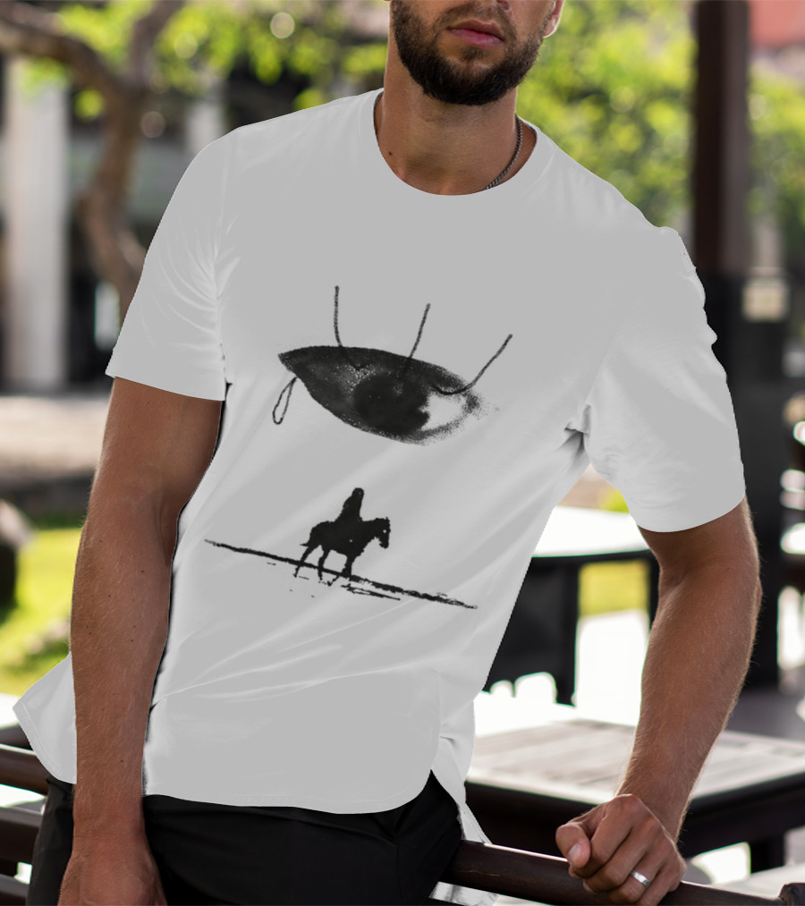 Beware The Gaze Eye UFO Hovering Over Lone Rider Scene T-Shirt