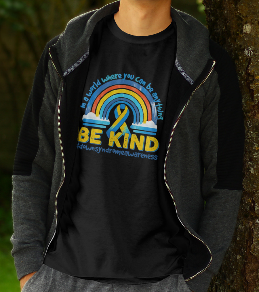 In A World Where You Can Be Anything Be Kind Autism Awareness Rainbow Ribbon T-Shirt