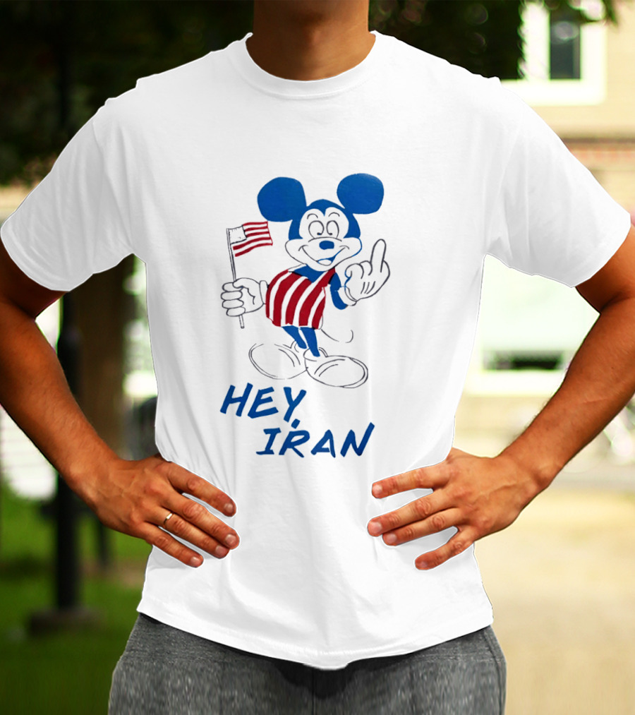 Mickey Mouse Hey Iran Middle Finger USA Flag T-Shirt