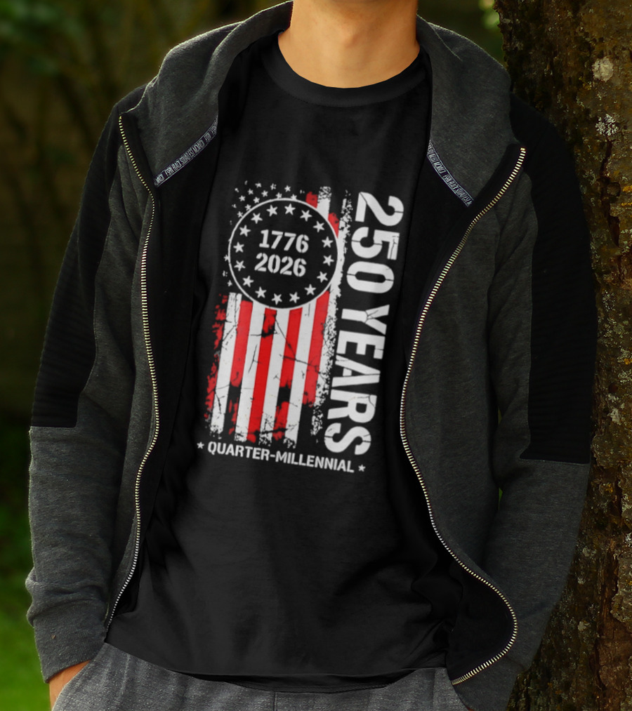USA 250 Years 1776 2026 Quarter Millennial American Flag T-Shirt