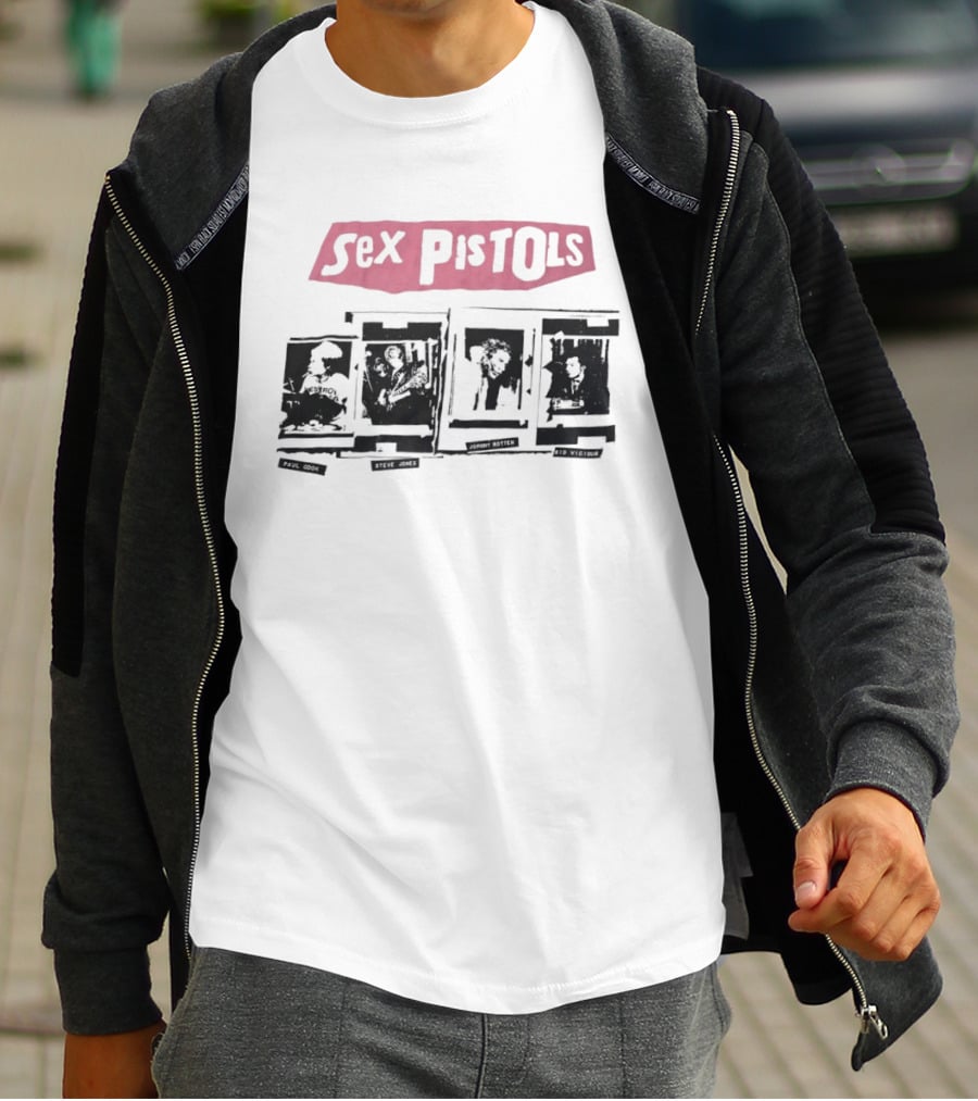 Sex Pistols Pink Logo And Band Photo Collage T-Shirt